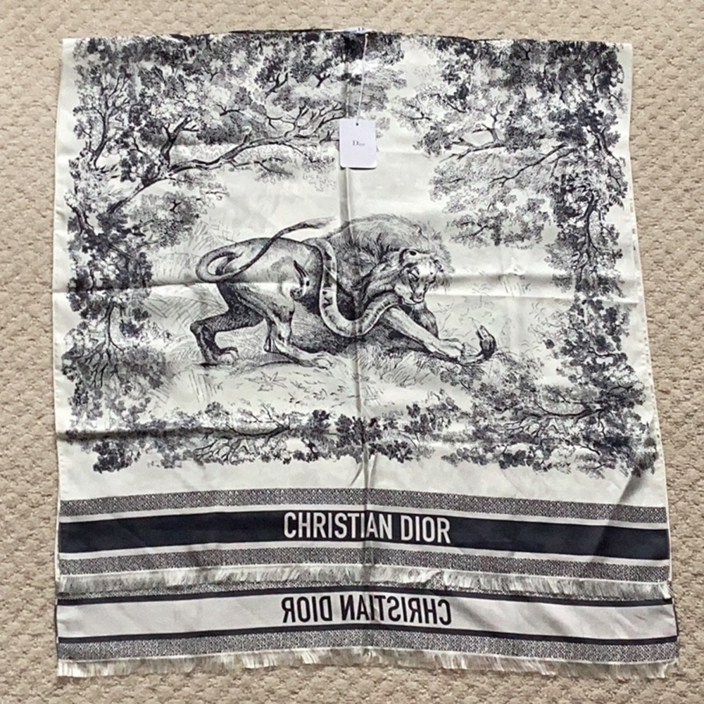 CHRISTIAN DIOR navy 96% silk TOILE DE JOUY Poncho